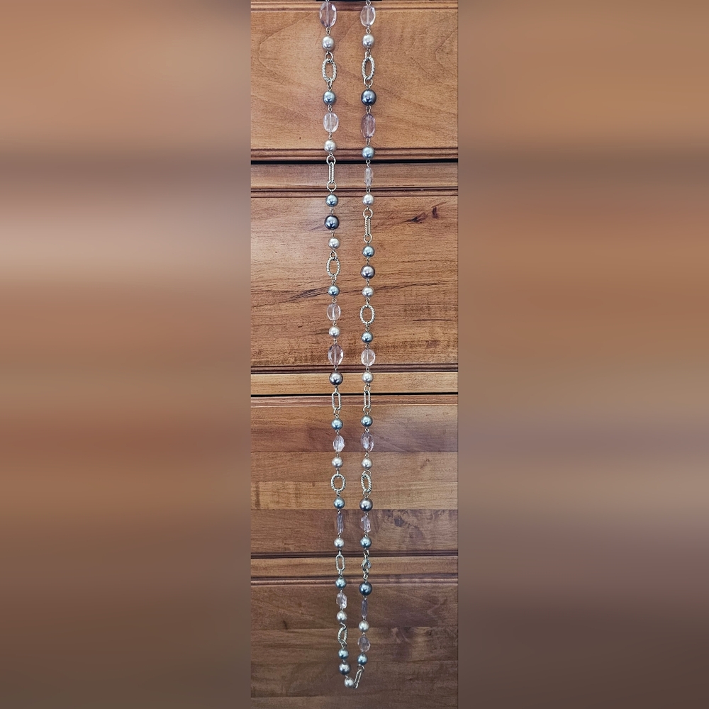 Premier Designs 46" Pink/Silver Beaded Chain Necklace